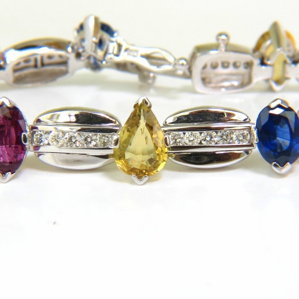 8.25CT NATURAL FINE GEM VIVID COLORS SAPPHIRE DIAMOND BRACELET 14KT*